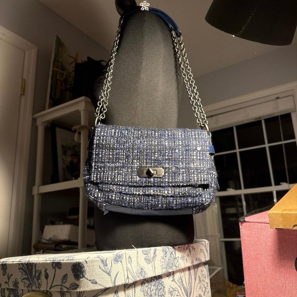 Coach Navy Tweed Convertible crossbody with gun metal hardware - Picture 10 of 11